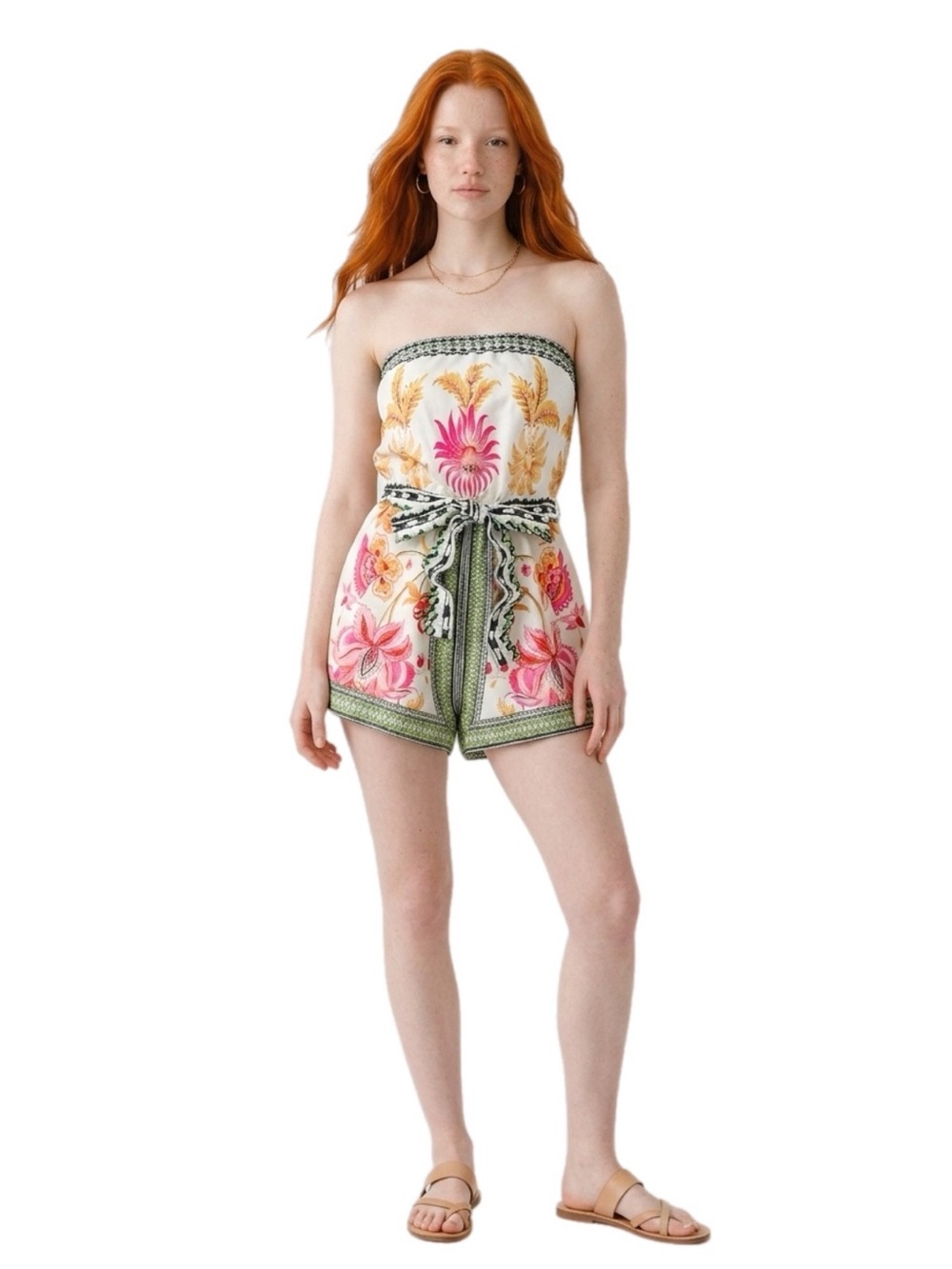 Soleia Floral Print Tie Waist Sleeveless Romper Medium/Large 8/10 Summer - Picture 3 of 4